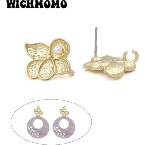 New 18mm High Quality Zinc Alloy Flowers Inlaid with Acrylic Pearls Earring Base Connectors for DIY Earring Jewelry Accessories