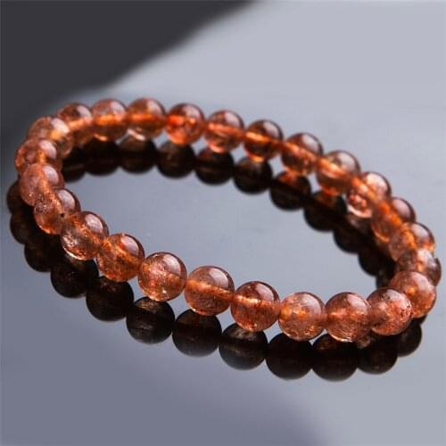 Wholesale 7mm Genuine Natural Gold Strawberry Quartz Crystal Round Beads Jewelry Stretch Charm Bracelets For Women