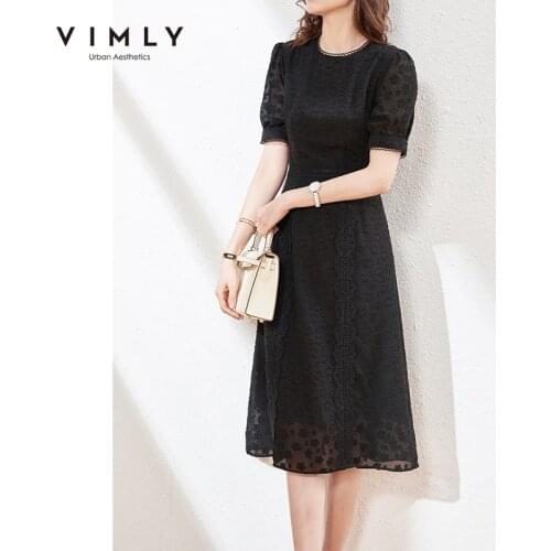 VIMLY Summer Dresses For Women Elegant Round Neck Lace Dress High Waist Aline Vintage Dress Women Sexy Dress Lady Vestidos F7273