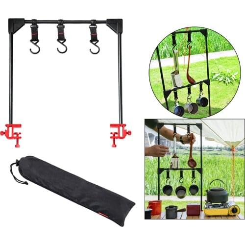 Portable Foldable Desktop Storage Rack Lightweight Aluminum Alloy Hanging Shelf with Clamp Cookware Organizer with Carry Bag