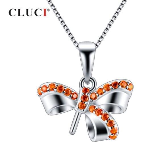CLUCI Silver 925 Cute Bow Kont Shape Charms for Women Pearl Pendant Mounting 925 Sterling Silver Pendant Gift Jewelry SP417SB