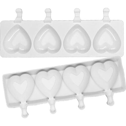 Silicone Ice Cream Mold 4-Cavity Big Love Shape DIY Homemade Popsicle Moulds Dessert Ice Pop Lolly Maker Reusable Tools