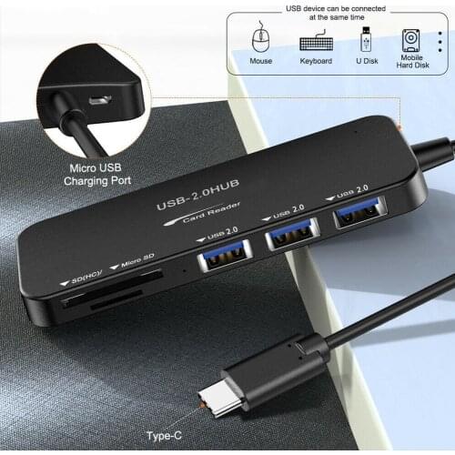 USB C HUB Type C 2.0 Multi Splitter Adapter OTG Phone TF SD Card Reader Multi Ports for Samsung Lenovo Xiaomi Macbook Pro / Air