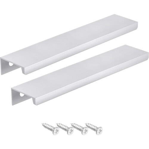 Uxcell Edge Pull Handle 150mm x 32mm Aluminum Alloy Cabinet Drawer Pull Silver Tone 2 Pcs