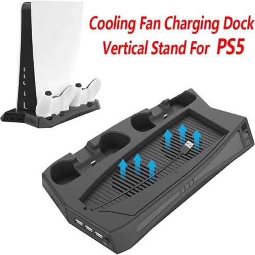 Cooling Fan Charging Dock Vertical Stand For PS5 DE UHD Game For PlayStation 5 USB Hub Charger Ports Cooler For PS5 Accessories