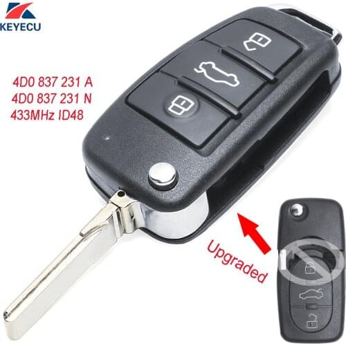 KEYECU Replacement Upgraded Flip Remote Car Key Fob 433MHz ID48 for Audi TT RS4 A3 A4 A6 A8 P/N: 4D0 837 231 A / 4D0 837 231 N