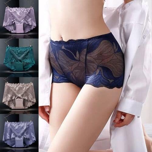 Women Sexy Panties Lace Briefs High Waist Mesh Lingerie Shorts Hollow Underpants Large Size Fashion Femme Underwear M-2XL