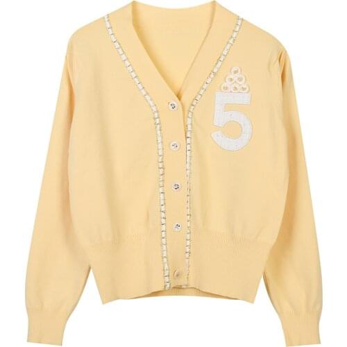 Women Sweater Cardigans Sexy V-Neck Knit Tops Casual Streetwear Fashion Brand Beading Embroidery Japanese Korean Lady Clothing