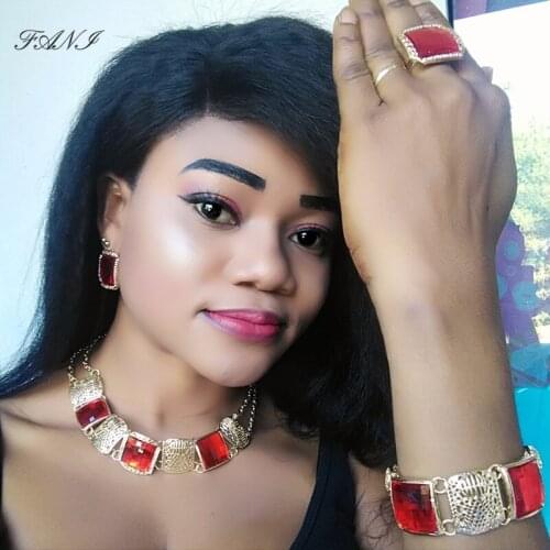Fani Fashion Dubai Gold Colorful Jewelry Set Brand nigerian woman Wedding Necklace Ring Bracelet Earrings jewelry Set Wholesale