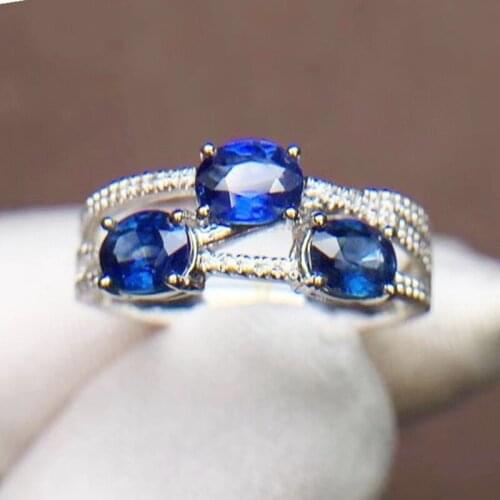 Natural real blue sapphire ring Per jewelry 925 sterling silver 3*4mm 0.3ct*3pcs gemstone Fine jewelry J212215