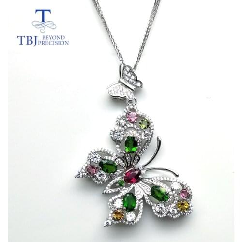 TBJ,High quality Fancy tourmaline pendant gemstone necklace in 925 sterling silver ,batterfly design necklace with gift box