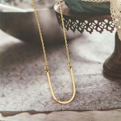 Causal Gold Color Plating Thin U Pendant Delicate Necklace For Women Tiny Girly Daily School Unique Jewelry Accessory