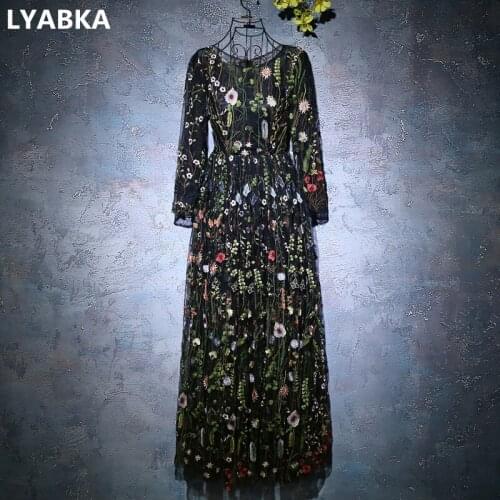 Robe De Soiree Evening Dresses Long Sleeve High Quality Evening Dress Black Tullle With Flowers Evening Dresses 2019 Party Dress