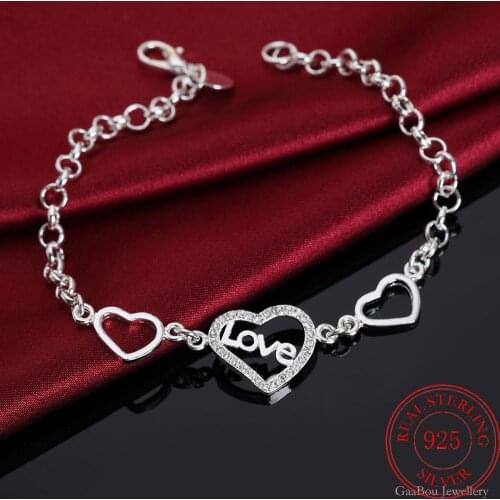 925 Sterling Silver heart LOVE Girl Bracelets Geometry Chain Line Party Retro Womens Jewelry 2021 Jewelry Valentines Gifts