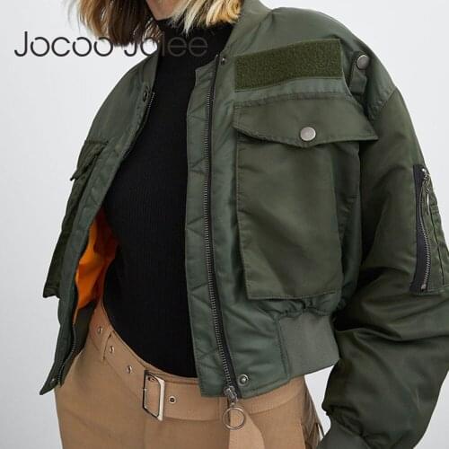 Jocoo Jolee Winter Thicken Bomber Jacket Women Zipper Cropped Coat Long Sleeve Oversized Outwear Vintage Puffer Jackets Parkas