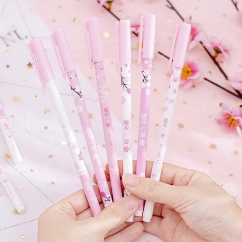 24 PCs Korean Beautiful Cherry Gel Pen Cute Hipster Student Black Signature Pen Stationery Ball Pen Office Supplies