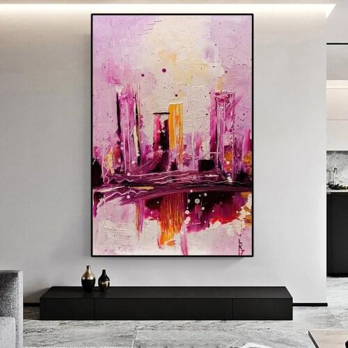 Abstract City Building Oil Paintings On Canvas Wall Art Posters Modern Landscape Picture Prints For Living Room Home Decoration
