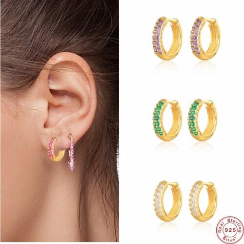 Aide 925 Sterling Silver Purple Green Crystal Mosaic Thick Hoop Earrings For Women Luxury Colorful Zircon Huggie Earring Jewelry