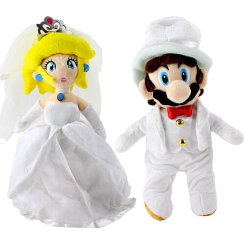27-30cm Anime Super Mario Peach Princess Mario Wedding Dress Plush Toys Soft Stuffed Cartoon Doll Birthday Gifts For Children