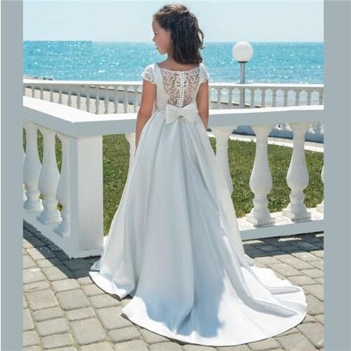 White Satin Flower Girl Dresses Soft Kids Princess Gown For Weddings Vestido De Daminha Party First Communion Dresses