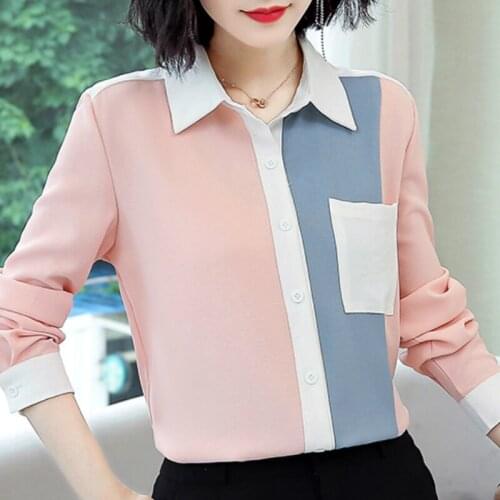 Womens Tops And Blouses Long Sleeve Blouse Women Chiffon Blouse Shirt Turn Down Collar Office Blouse Ladies Tops Blusas C577