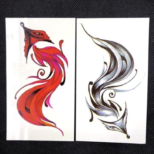 Nine-Tailed Fox Tattoo Sticker Men Women Arm Waist Body Art Red Black Fox Fake Tattoos Kyuubi Kitsune Lover Temporary Tatoo