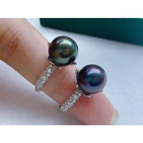 HENGSHENG 10-11MM Versatile High Quality Seawater Round Tahiti Pearl 925 Sterling Silver 6-Claw Ring