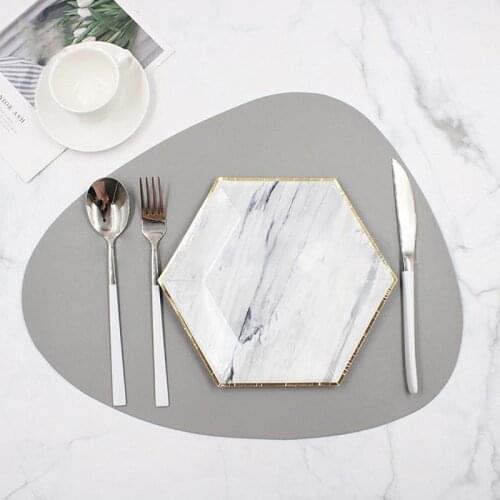 Placemat Table Mat Tableware Pad PU Leather Waterproof Heat Insulation Non-Slip Placemat Soft Black Brown Washable Bowl Coaster