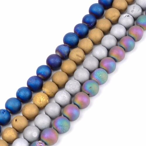 Wholesale Natural Stones Beads 6 8 10 12mm Metallic Coated Drusy Agates Round Beads For DIY Bracelet Necklace Jewelry Making