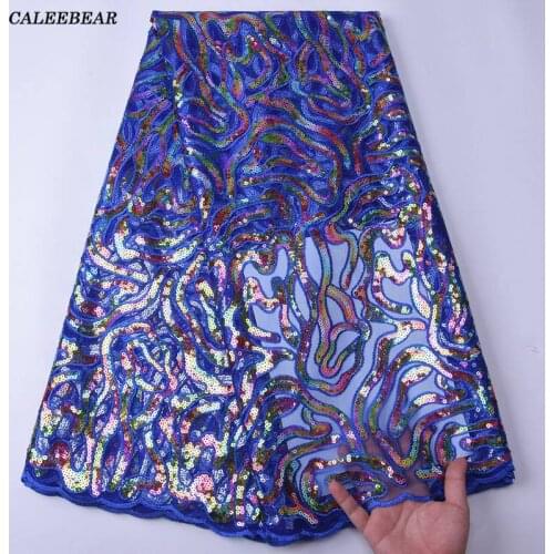 2020 Latest Royal Blue African French Tulle Lace Fabric High Quality Lace Sequined Embroidery Mesh Lace Fabric For Wedding S2004