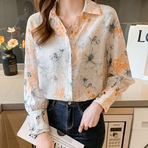 Fashion casual loose printing ladies shirts Womens Blouses 2021 Spring Autumn Long Sleeve Shirts Tops Blusas Mujer