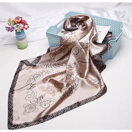 Fashion Kerchief Hair Scarf For Women Print Silk Satin Hijab Scarfs 90*90cm Square Shawls Wraps Headband Scarves For Ladies 2019