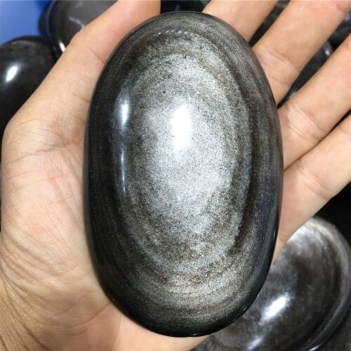 Natural Silver Obsidian Palm Stone Healing Moonstone Crystals