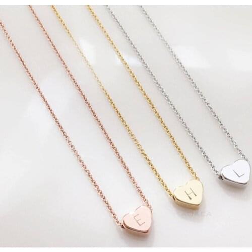Initial Necklace Stainless steel heart-shaped 26 letter necklace Girl Gift Flower Girl Necklace for Mom Baby Girl
