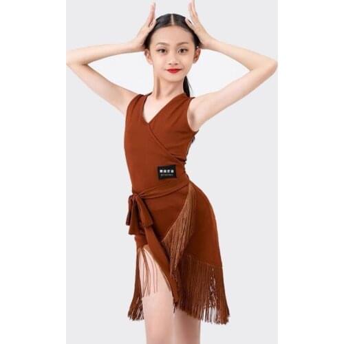 Child Latin Dance Sleeveless Dress Tassel Dress Spring And Summer Girls Competition Practice Clothes Child Ballroom Performance