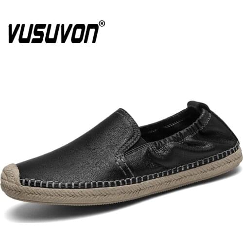 Handmade Casual Shoes Men 100% Genuine Cow Leather Luxury Slip On Fisherman Shoes Soft Rubber Driving Flat Shoe Men Loafers