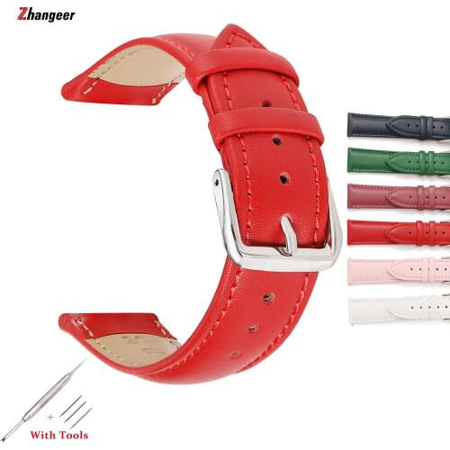New High Quality Genuine Leather Strap Plain Weave Watch Accessories Men Women Pin Buckle Replacement Watchband 10-24mm Belt