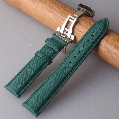 Green Lizard Pattern Genuine Leather Watchband Strap Belt Silver Clasp butterfly Buckle Watchbands 14mm 16mm 18mm 20mm Promotion