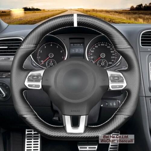 DIY Hand Stitching PU Carbon Fiber Black Leather Car Steering Wheel Cover for Volkswagen Golf R 2012-2013 GTI 2010-2014 Jet
