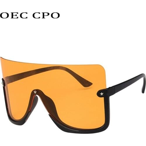 OEC CPO Oversized Goggle One Piece Sunglasses Women Men Half Frame Vintage Yellow Sun Glasses Men Eyeglasses Female Eyewear O954