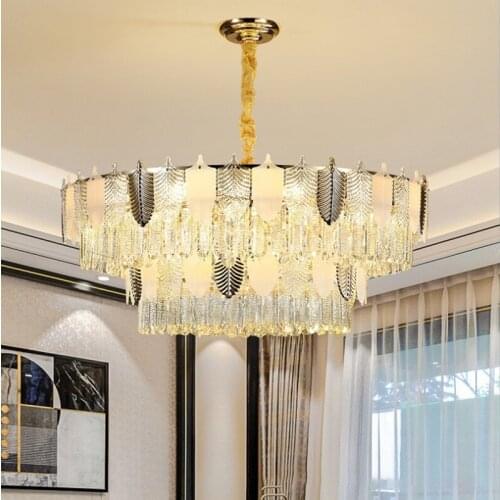 Modern Living Room Luxury E14 Led Pendant Lights Plated Glass Chain Hanging Lamp Round Gold Metal Deco Suspend Lamp Fixtures