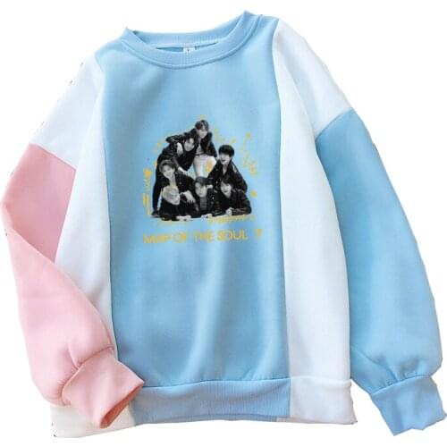 Bangtan Boys Hoodie Autumn Winter New Fleece O-neck Sweatshirt Women Casual Korean Kpop MAP OF THE SOUL:7 Contrast Color Clothes