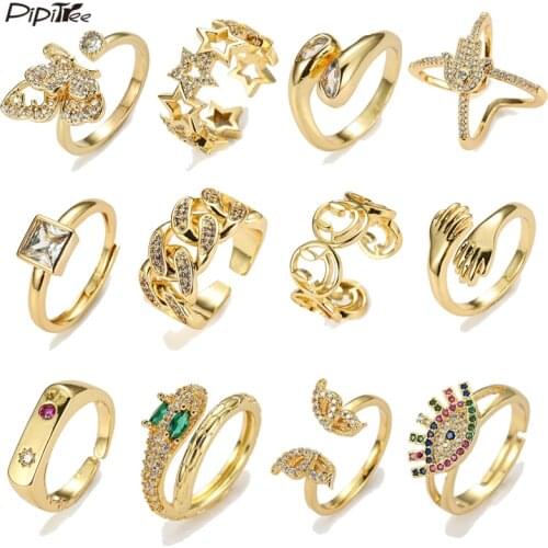 Pipitree Cubic Zirconia Women Finger Rings Butterfly Heart Star Ring Open Size Smiley Face Engagement Wedding Party Jewelry