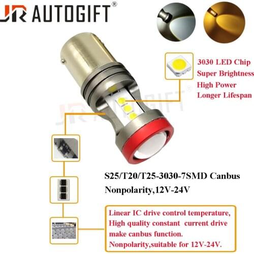 10PCS Super Bright 1156 1157 Canbus T20 P21W LED Canbus Car Light DC12-24V 3030 7SMD Car Reverse Parking Light nonpolarity White