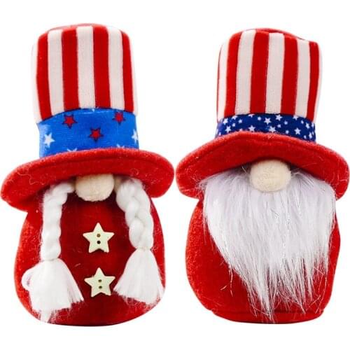 2 Pcs Independence Day Home Decoration Round Hat Stars and Stripes Stuffed Faceless Dwarf Dolls Child Toy Gift
