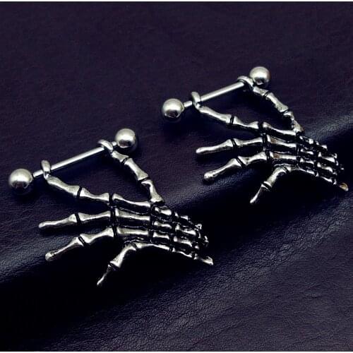 2019 New Arrivals 14G Skeleton Skull Hand Shield Nipple Bar Sexy Ring Punk Body piercing Jewelry