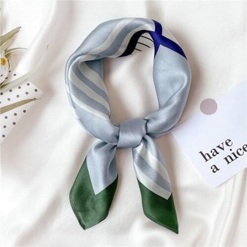 2021 Real Silk Scarf Women Square Hairband Lady Bandana Design Print Foulard Female Smooth Hairband Neckerchief New