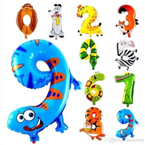 500pcs/lot 16 inch Animal Arabic numerals Balloon Cartoon Foil Balloons for Birthday Wedding Party Decoration Kid Toys