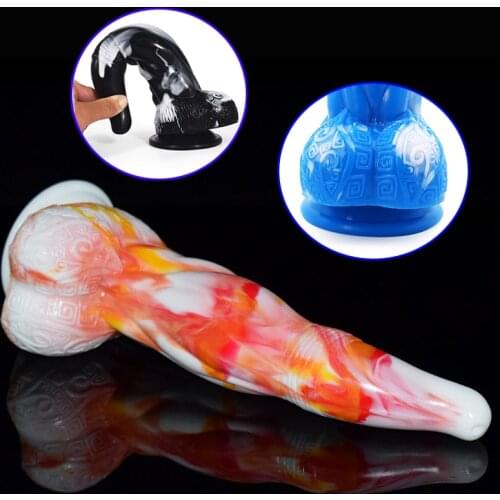 Totem Design Horse Dildo Realistic Animal Anal Plug Colorful Silicone Strapon Dildos Suction Cup Sex Toy For Women Erotic Dicks
