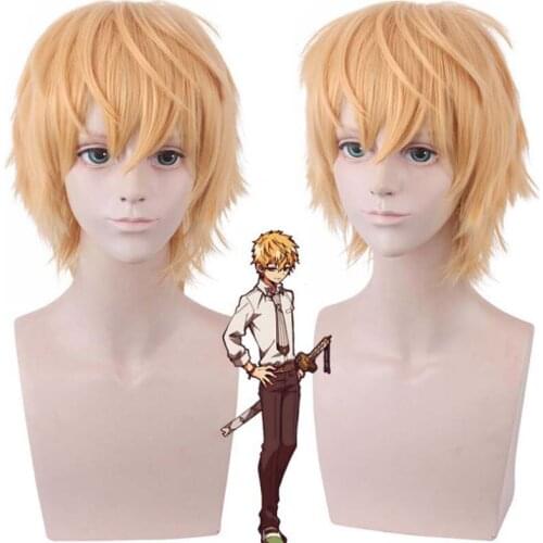 Minamoto Kou Wig Anime Toilet-bound Hanako-kun Cosplay Short Yellow Role Play Wigs Halloween Costume Resistant Synthetic Hair